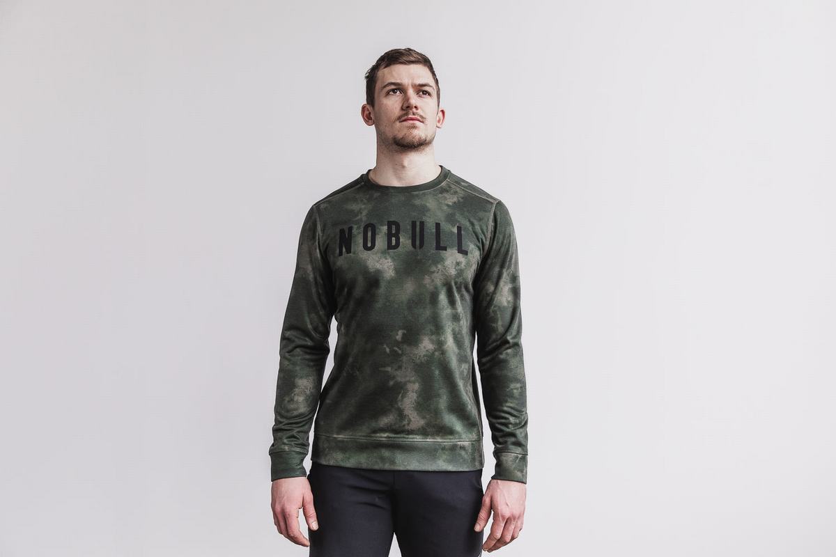 Nobull Crew Tie-Dye Men\'s Sweatshirts Green | Australia (MD7584)